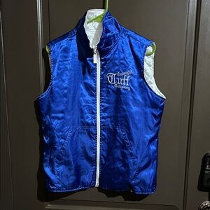 Cowgirl Tuff Royal Blue Satin Vest with White Trim - Reversible